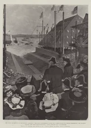 The King and Queen at Devonport, 8 March, the First Ceremonial Laying of a Keel-Plate by a Royal Personage, His Majesty Placing the First Plate of HMS King Edward VII in Position